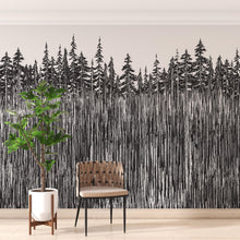 Carregar imagem no visualizador da galeria, Forest Trees Trunks Grunge Illustration Wall Mural. Peel and Stick Wallpaper. Abstract Lines Silhouette Outdoors Scenery. #6345