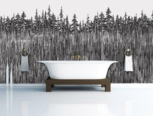 Carregar imagem no visualizador da galeria, Forest Trees Trunks Grunge Illustration Wall Mural. Peel and Stick Wallpaper. Abstract Lines Silhouette Outdoors Scenery. #6345