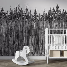 Carregar imagem no visualizador da galeria, Forest Trees Trunks Grunge Illustration Wall Mural. Peel and Stick Wallpaper. Abstract Lines Silhouette Outdoors Scenery. #6345