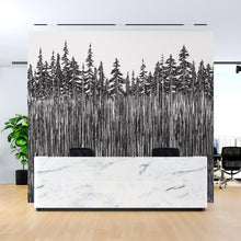 Carregar imagem no visualizador da galeria, Forest Trees Trunks Grunge Illustration Wall Mural. Peel and Stick Wallpaper. Abstract Lines Silhouette Outdoors Scenery. #6345