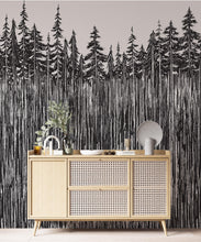 Carregar imagem no visualizador da galeria, Forest Trees Trunks Grunge Illustration Wall Mural. Peel and Stick Wallpaper. Abstract Lines Silhouette Outdoors Scenery. #6345