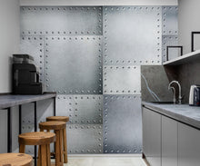 Carregar imagem no visualizador da galeria, Stainless Steel Metal Grunge Design Wall Mural. Industrial Theme Peel and Stick Wallpaper. #6350