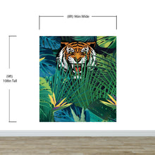 Carregar imagem no visualizador da galeria, Hidden Tiger Behind Jungle Leaves Wall Mural. Peel and Stick Wallpaper. Safari Wildlife Illustration. #6351