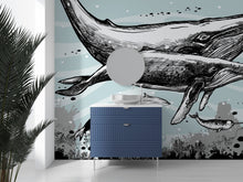 Load image into Gallery viewer, Whale, Dolphin, Killer Whale Wall Mural. Underwater Sea Life Drawing Design. Peel and Stick Wall Mural. #6354