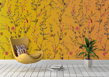 Load image into Gallery viewer, Botanical Flower Garden With Yellow Orange Background Wall Mural. Blossom Flower Decor. #6355