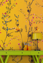 Load image into Gallery viewer, Botanical Flower Garden With Yellow Orange Background Wall Mural. Blossom Flower Decor. #6355
