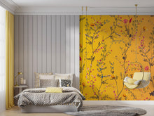 Load image into Gallery viewer, Botanical Flower Garden With Yellow Orange Background Wall Mural. Blossom Flower Decor. #6355