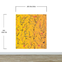 Load image into Gallery viewer, Botanical Flower Garden With Yellow Orange Background Wall Mural. Blossom Flower Decor. #6355