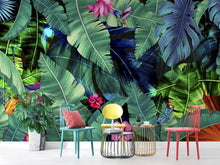 Carregar imagem no visualizador da galeria, Rainforest Jungle Tropical Wallpaper. Green Flowers and Palm Tree Leaves Design. #6357