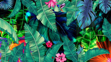 Carregar imagem no visualizador da galeria, Rainforest Jungle Tropical Wallpaper. Green Flowers and Palm Tree Leaves Design. #6357