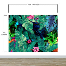 Carregar imagem no visualizador da galeria, Rainforest Jungle Tropical Wallpaper. Green Flowers and Palm Tree Leaves Design. #6357