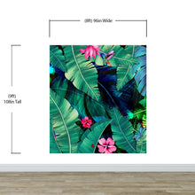 Carregar imagem no visualizador da galeria, Rainforest Jungle Tropical Wallpaper. Green Flowers and Palm Tree Leaves Design. #6357