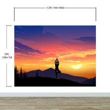 Carregar imagem no visualizador da galeria, Yoga Meditating On Top of Mountain View Wall Mural. Calm Sunrise Design Peel and Stick Wallpaper. #6364