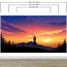 Carregar imagem no visualizador da galeria, Yoga Meditating On Top of Mountain View Wall Mural. Calm Sunrise Design Peel and Stick Wallpaper. #6364