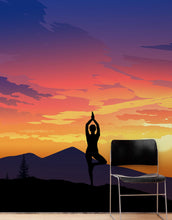 Carregar imagem no visualizador da galeria, Yoga Meditating On Top of Mountain View Wall Mural. Calm Sunrise Design Peel and Stick Wallpaper. #6364