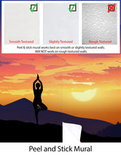 Carregar imagem no visualizador da galeria, Yoga Meditating On Top of Mountain View Wall Mural. Calm Sunrise Design Peel and Stick Wallpaper. #6364