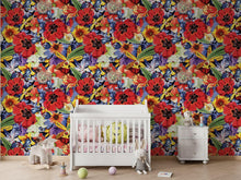 Carregar imagem no visualizador da galeria, Colorful Blooming Flower Wall Mural. Tropical Floral Design Pattern Peel and Stick Wallpaper. #6370