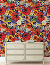 Carregar imagem no visualizador da galeria, Colorful Blooming Flower Wall Mural. Tropical Floral Design Pattern Peel and Stick Wallpaper. #6370
