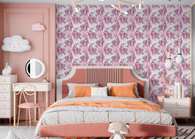 Carregar imagem no visualizador da galeria, Pink Mermaid Wall Mural. Magical Cute Mermaid and Seahorse in Ocean Peel and Stick Wallpaper. #6371