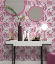 Carregar imagem no visualizador da galeria, Pink Mermaid Wall Mural. Magical Cute Mermaid and Seahorse in Ocean Peel and Stick Wallpaper. #6371
