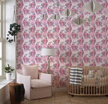 Carregar imagem no visualizador da galeria, Pink Mermaid Wall Mural. Magical Cute Mermaid and Seahorse in Ocean Peel and Stick Wallpaper. #6371