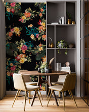 Carregar imagem no visualizador da galeria, Tropical Flower Wall Mural. Paradise Botanical Flowers and Leave Black Background. #6372