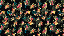 Carregar imagem no visualizador da galeria, Tropical Flower Wall Mural. Paradise Botanical Flowers and Leave Black Background. #6372