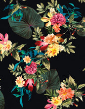 Carregar imagem no visualizador da galeria, Tropical Flower Wall Mural. Paradise Botanical Flowers and Leave Black Background. #6372