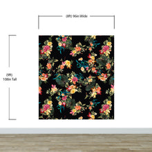 Carregar imagem no visualizador da galeria, Tropical Flower Wall Mural. Paradise Botanical Flowers and Leave Black Background. #6372