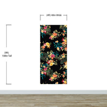 Carregar imagem no visualizador da galeria, Tropical Flower Wall Mural. Paradise Botanical Flowers and Leave Black Background. #6372