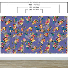 Carregar imagem no visualizador da galeria, Tropical Flower Wall Mural. Paradise Botanical Flowers and Leave Purple Very Peri Color Background. #6376