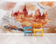 Carregar imagem no visualizador da galeria, Wizardly World Wall Mural. Fantasy Theme with Castle / Train / Owl Peel and Stick Wallpaper. #6373