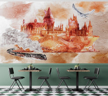 Carregar imagem no visualizador da galeria, Wizardly World Wall Mural. Fantasy Theme with Castle / Train / Owl Peel and Stick Wallpaper. #6373