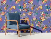 Carregar imagem no visualizador da galeria, Tropical Flower Wall Mural. Paradise Botanical Flowers and Leave Purple Very Peri Color Background. #6376