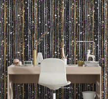 Carregar imagem no visualizador da galeria, Glamour Gold Stripe Wall Mural. White and Purple Dot Peel and Stick Wallpaper. #6378