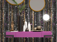 Carregar imagem no visualizador da galeria, Glamour Gold Stripe Wall Mural. White and Purple Dot Peel and Stick Wallpaper. #6378