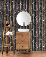 Carregar imagem no visualizador da galeria, Glamour Gold Stripe Wall Mural. White and Purple Dot Peel and Stick Wallpaper. #6378