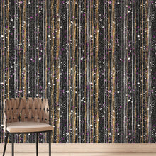 Carregar imagem no visualizador da galeria, Glamour Gold Stripe Wall Mural. White and Purple Dot Peel and Stick Wallpaper. #6378