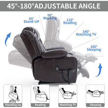 Load image into Gallery viewer, Dual Motor Infinite Position Up to 350 LBS Leatheraire Power Lift Recliner Chair, Heavy Duty Motion Mechanism with 8-Point Vibration Massage and Lumbar Heating, Stainless steel Cup Holders, Brown