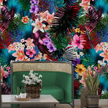 Carregar imagem no visualizador da galeria, Colorful Tropical Foliage Pattern Wall Mural. Peel and Stick Wallpaper. #6382