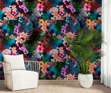Carregar imagem no visualizador da galeria, Colorful Tropical Foliage Pattern Wall Mural. Peel and Stick Wallpaper. #6382