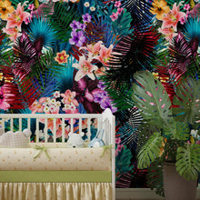 Carregar imagem no visualizador da galeria, Colorful Tropical Foliage Pattern Wall Mural. Peel and Stick Wallpaper. #6382