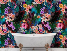 Carregar imagem no visualizador da galeria, Colorful Tropical Foliage Pattern Wall Mural. Peel and Stick Wallpaper. #6382