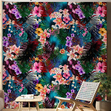 Carregar imagem no visualizador da galeria, Colorful Tropical Foliage Pattern Wall Mural. Peel and Stick Wallpaper. #6382
