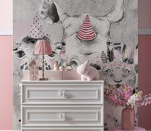 Carregar imagem no visualizador da galeria, Safari Baby Animals Wall Mural. Baby Elephant, Giraffe, Rhino, Lion and Zebra Peel and Stick Wallpaper. #6383