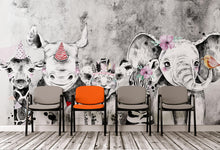 Carregar imagem no visualizador da galeria, Safari Baby Animals Wall Mural. Baby Elephant, Giraffe, Rhino, Lion and Zebra Peel and Stick Wallpaper. #6383