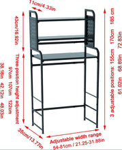 Load image into Gallery viewer, BIFCIOFH 3-Tier Expandable Over Toilet Washing Machine and Dryer Storage Rack, Height Adjustable Laundry Room Shelves, Bathroom Organization Space Saver with Pigboard and Hook (Color: Dark Grey)