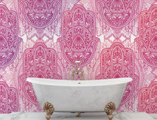 Load image into Gallery viewer, Large Floral Mandala Wall Art Wallpaper. Pink and Purple Ornament Design Peel and Stick Wall Mural. #6384