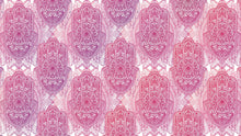 Load image into Gallery viewer, Large Floral Mandala Wall Art Wallpaper. Pink and Purple Ornament Design Peel and Stick Wall Mural. #6384