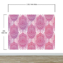 Load image into Gallery viewer, Large Floral Mandala Wall Art Wallpaper. Pink and Purple Ornament Design Peel and Stick Wall Mural. #6384